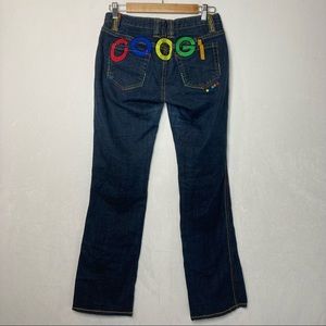 Coogi Womens Jeans Size 7/8 Embroidered Stretch Blue Denim Straight Flare